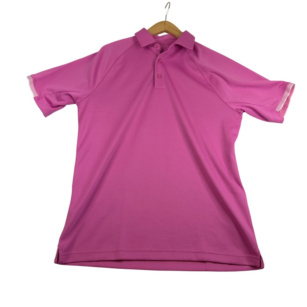 Under Armour HeatGear Loose Fit Pink Polo Shirt Mens Medium Short Sleeve Golf